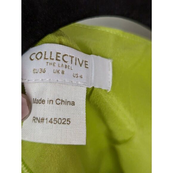 Collective the Label puff sleeve tie front mini dress in lime green US 4 - Picture 8 of 8